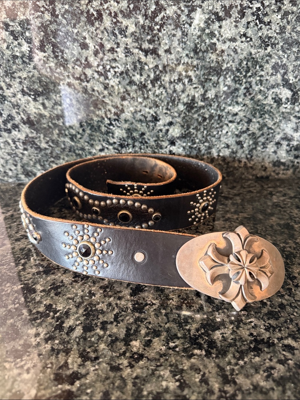 Chrome Hearts inspired black leather Gothic belt 38” inches and 1 3/4” thicknes - Picture 2 of 12